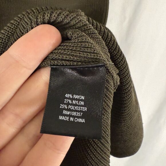 New Worthington Midi Skirt Women's Large Olive Green Knit Elastic Waist Stretch - Picture 7 of 11